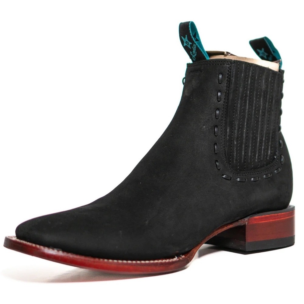 Los Altos Boots Mens Black Leather Square Toe Chelsea Ankle Boots Size 6.5